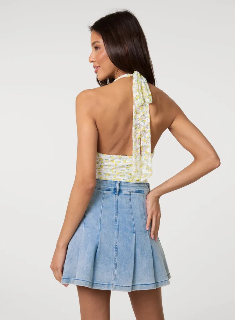 Lemon Printed Lace Halter Neck Top - 3