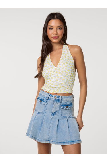 Lemon Printed Lace Halter Neck Top