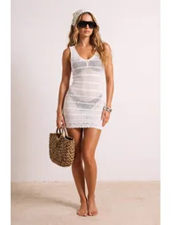 Ecru Tricot Openwork Super Mini Beach Dress - 2