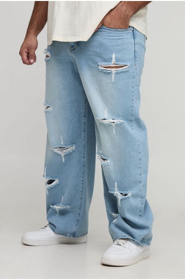 Plus Rigid Star Distressed Relaxed Fit Jeans - ice blue