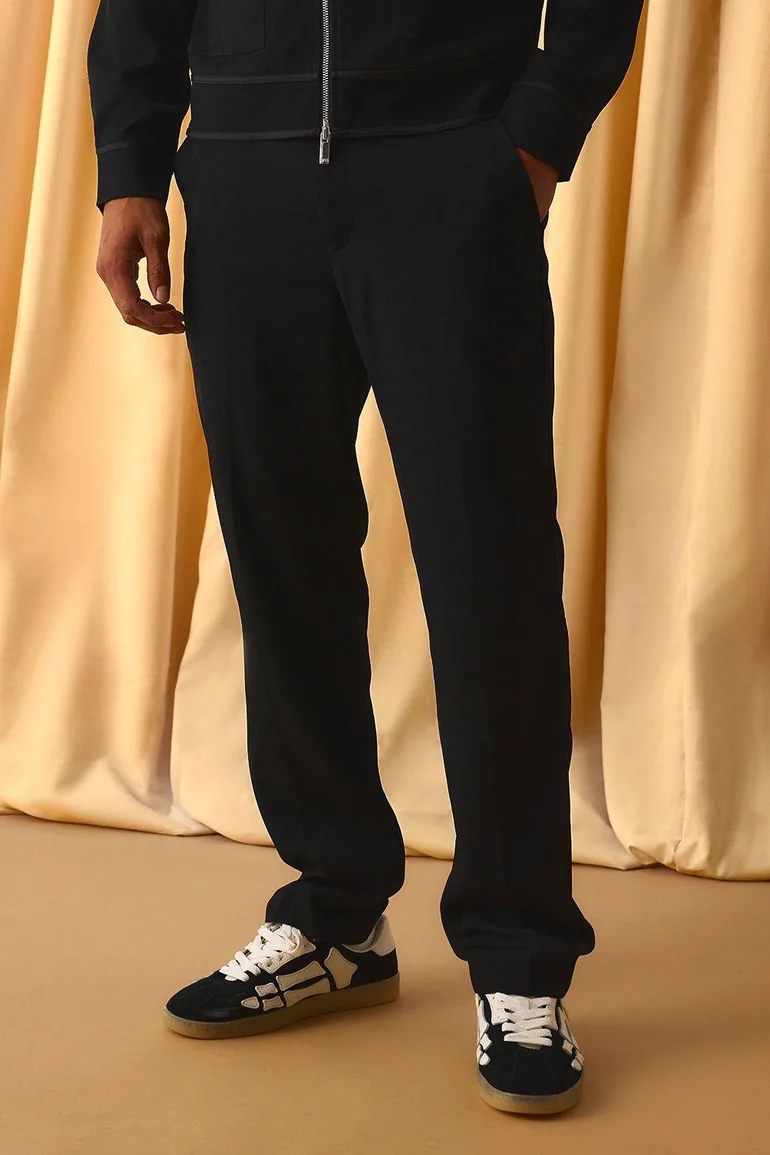 Satin Trim Straight Fit Tailored Trousers - black