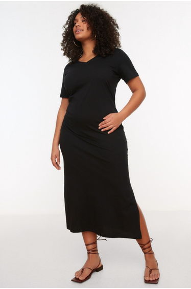 Black Plus Column Midaxi Dress
