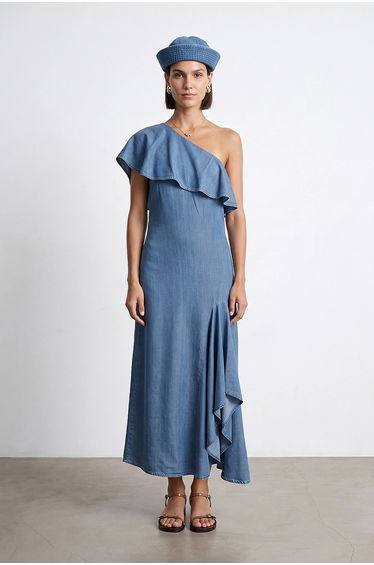 DILVIN Asymmetric One-Sleeve Maxi Dress