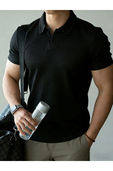 Black Textured Short Sleeve Polo