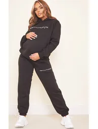 Maternity Black Embroidered Pretty Little Mama Joggers