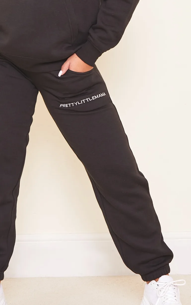 Maternity Black Embroidered Pretty Little Mama Joggers - 3