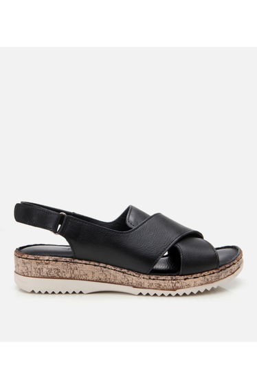Women's Leather Black Adjustable Comfort Sandals