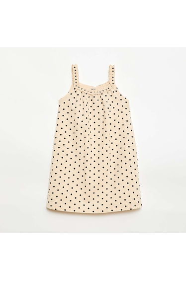 Strappy Dress with Ruffled Collar BEIGE