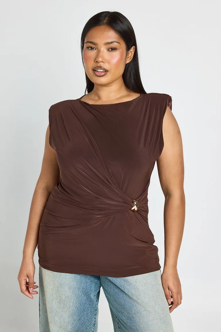 Plus Drape Trim Detail Top - chocolate - 1
