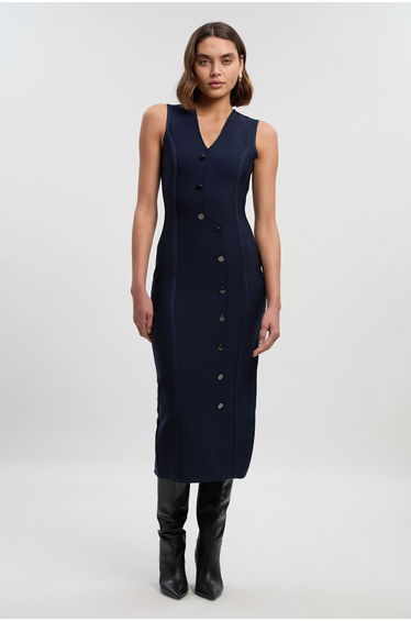 Figure Form Bandage Button Through Pencil Midi Dress