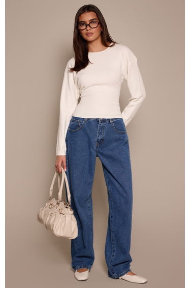 Cream Cocoon Sleeve Cinched Long Sleeve T Shirt