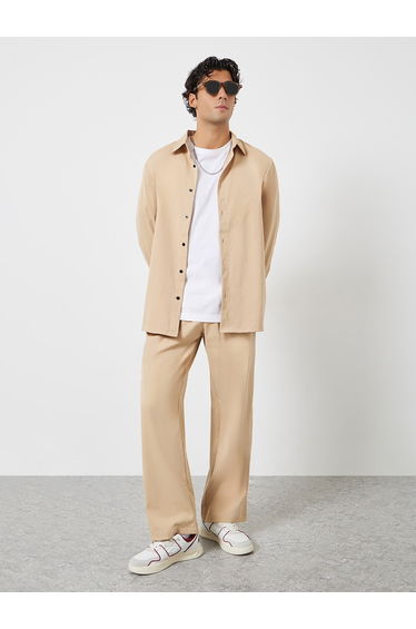 Men Solid Spread Collar Shirt and Pants Co-ords