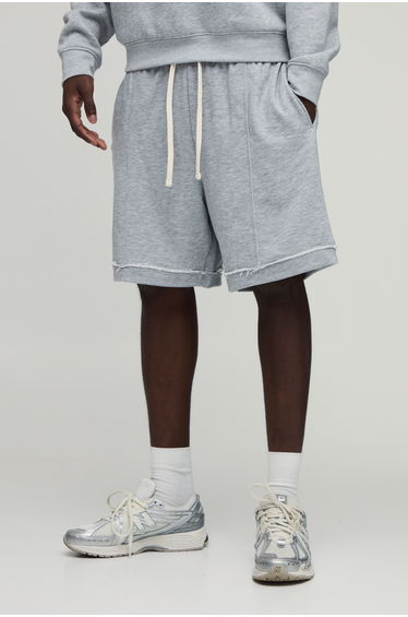 Baggy Drop Crotch Exposed Seam Loopback Short - grey marl