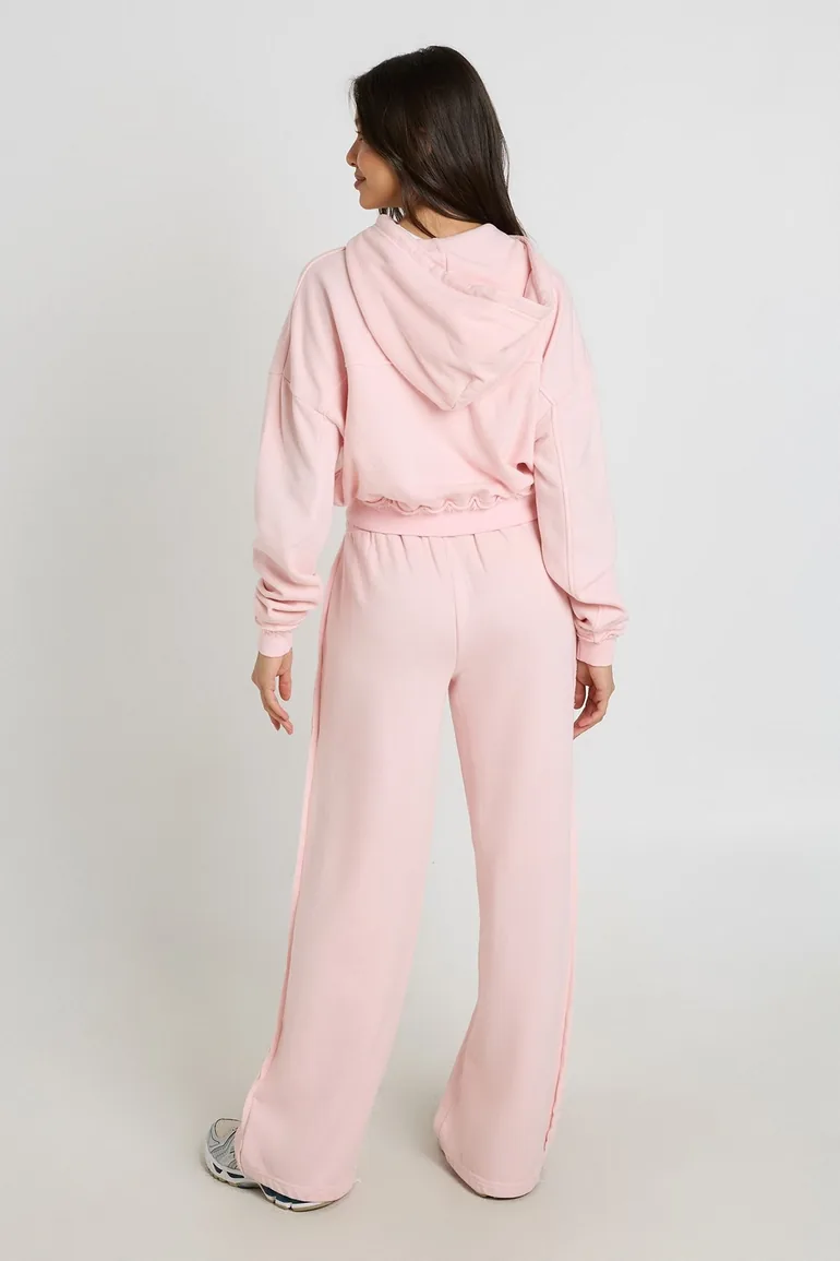 Washed Loopback Distressed Straight Leg Jogger - light pink - 1