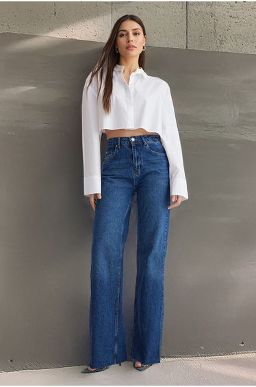Dark Blue High Waist Wide Leg Jeans