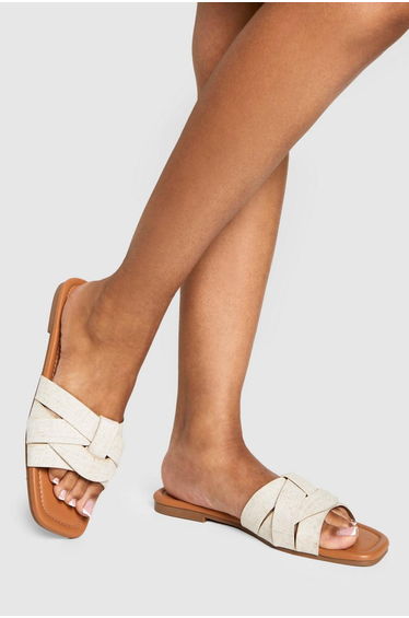 Linen Woven Basic Mule Slider - natural