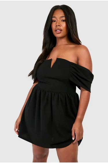 Plus Bardot Drop Shoulder Skater Dress - black