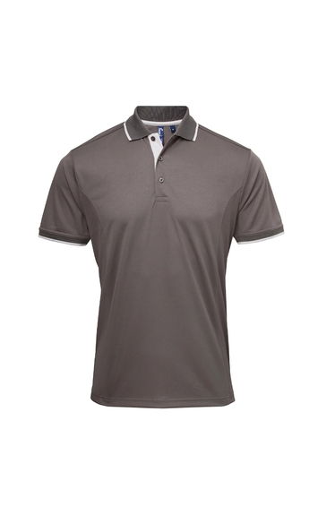 Premier Mens Coolchecker Contrast Pique Polo Shirt - Dark Grey/Silver