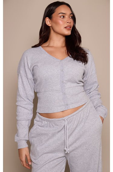 Plus Grey Marl Soft Rib Cinched Waist Cardigan