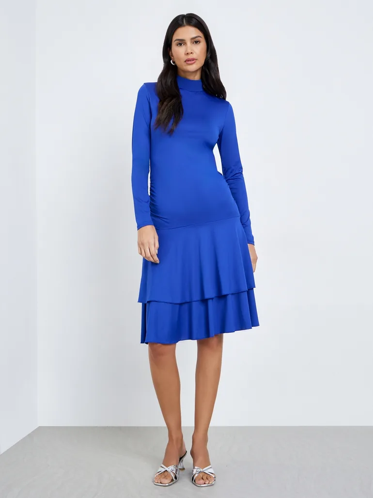 Blue Ruffled Hem Bodycon Knee-Length Dress Styli Blue : Day Dresses :  VogaCloset Oman