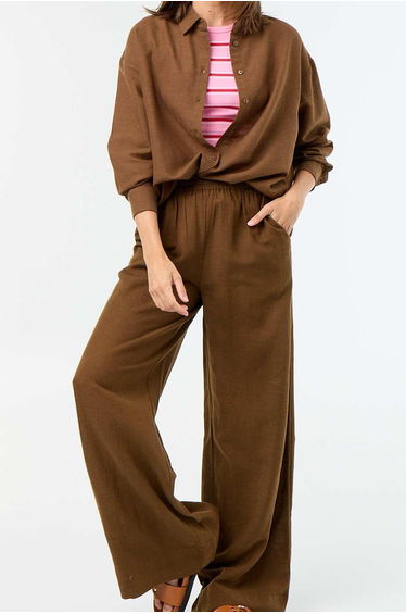 Wide-leg trousers with elasticated waist BROWN