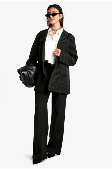 Oversized Tailored Pinstripe Blazer - black