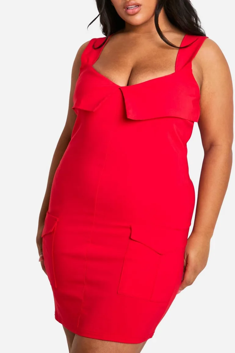 Shop Plus Bengaline Fold Detail Utility Bodycon Dress - red Online in Oman Shop Plus Bengaline Fold Detail Utility Bodycon Dress - red Online in Oman