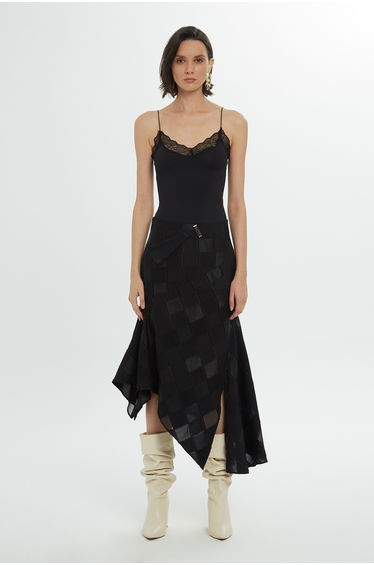 Asymmetrical Hem Midaxi Black Skirt