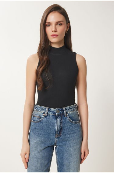 Women's Black Turtleneck Cotton Knitted Blouse