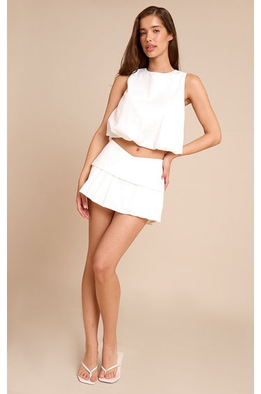 White Tailored Pleated Skort