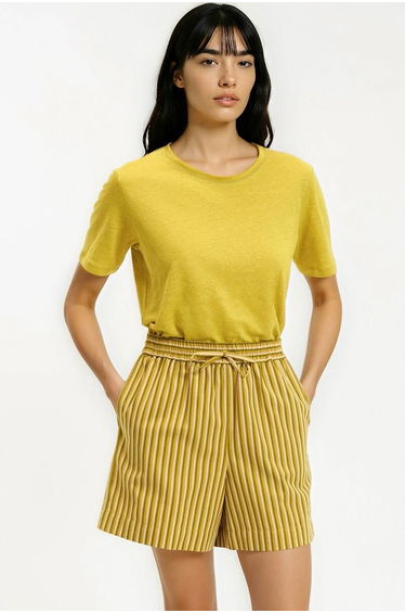 Linen Crew Neck T-Shirt with Short Sleeves