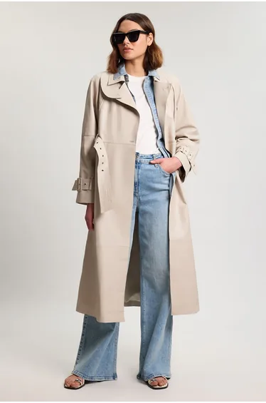 Leather Belted Trench Coat