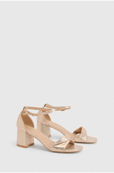 Wide Fit Sophia Metallic Textile Soft Twist Medium Block Heel Sandals