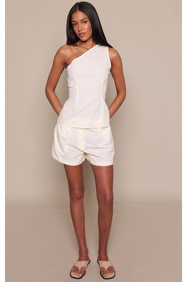 Tall Butter Yellow Cotton One Shoulder Open Back Top