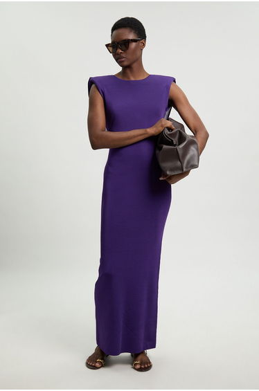 Petite Viscose Blend Slinky Drape Plunge Back Knit Maxi Dress
