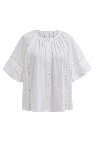 Floral Crochet Bubble Sleeve Buttoned Dolly Top