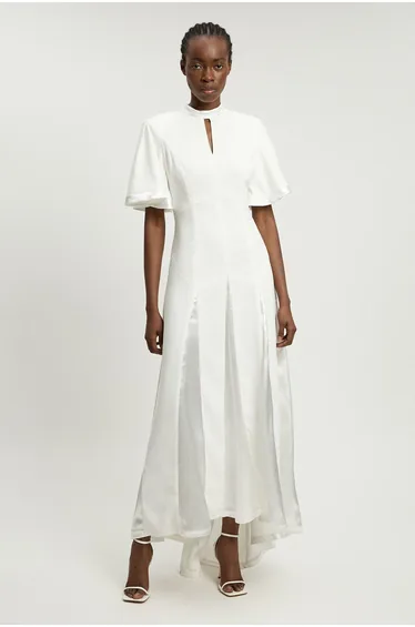 Satin Contrast Detail Woven Midi Dress