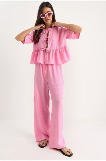 LUCCI Textured Two-Piece Coord Set with Ruffle Detail