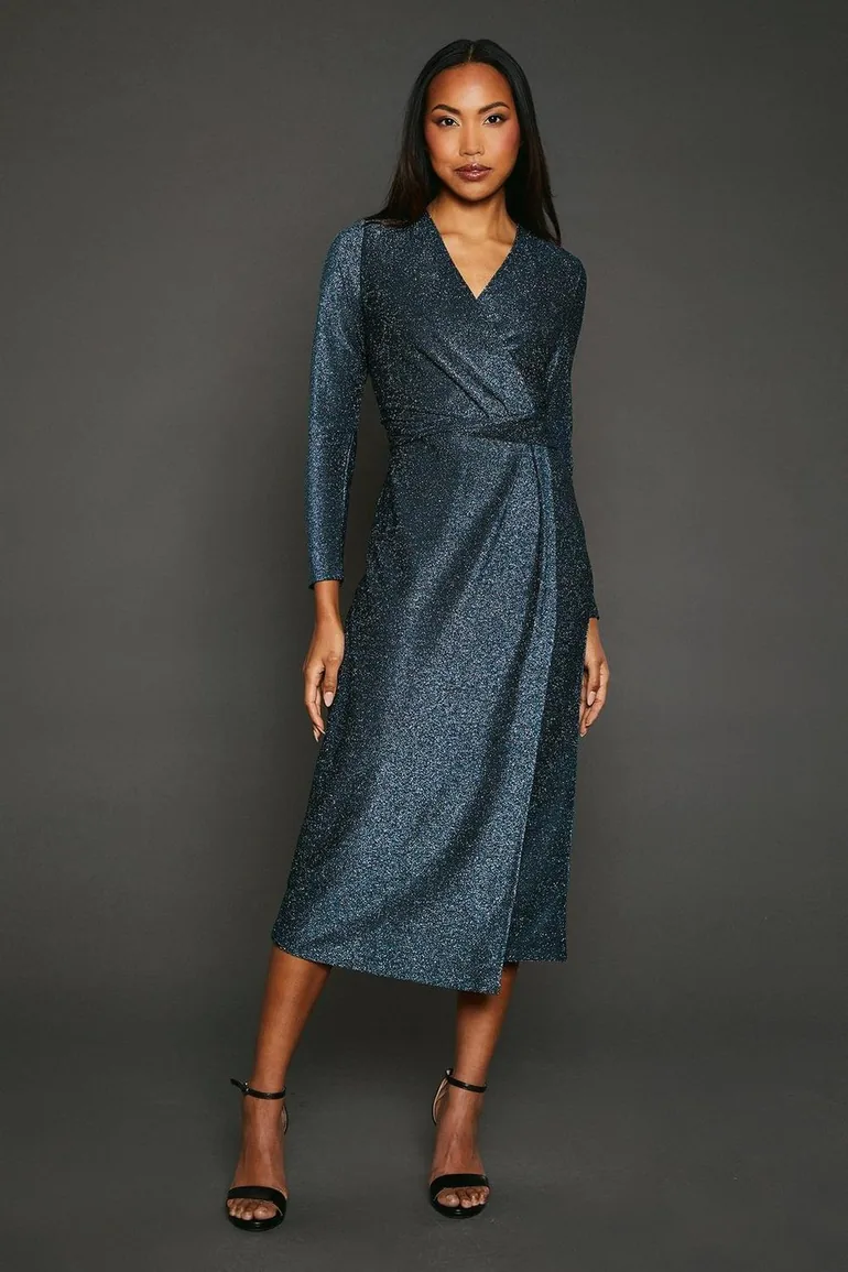 Shop Glitter Detail Jersey Wrap Dress - green Online in Oman Shop Glitter Detail Jersey Wrap Dress - green Online in Oman
