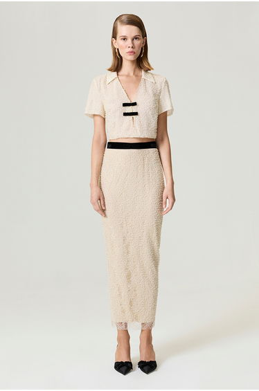 Pearl-Embellished Pencil Skirt