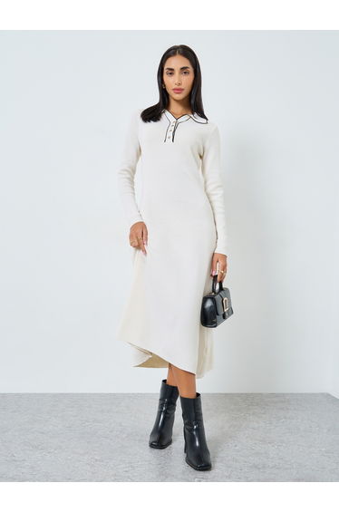 Off-White Long Sleeves Sweater Midi Dress