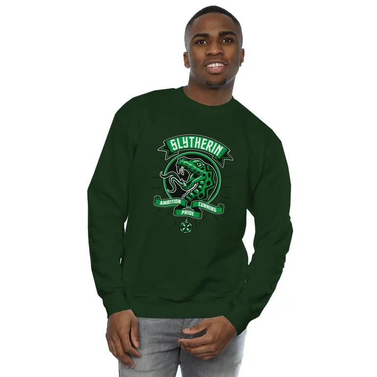 Harry Potter Mens Slytherin Toon Crest Sweatshirt - Forest Green