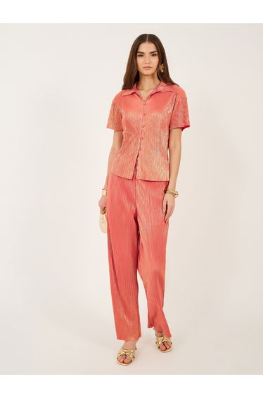 Plisse Short Sleeve Shirt and Pants Co-Ords