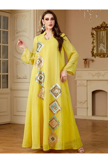 Women Yellow Embellished A-Line Jalabiya