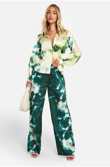 Large Scale Tonal Tie Dye Wide Leg Trousers - green