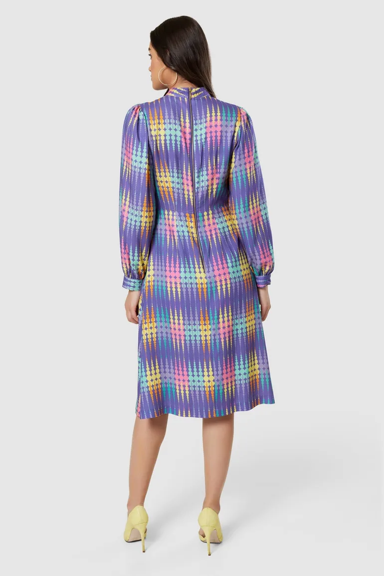 Closet London Purple Multi  Print High Collar Midi Dress - 2