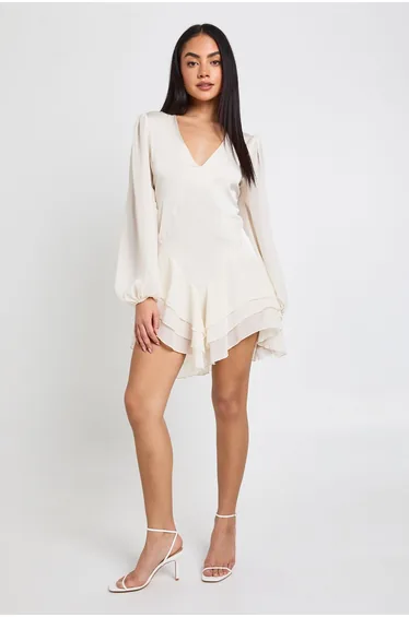 Chiffon Mix Panelled Smock Dress - ivory