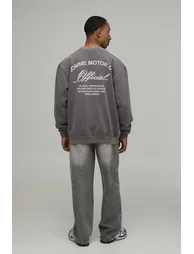 Washed Chocolate Oversized Motor Print Sweatshirt - washed chocolate - 1