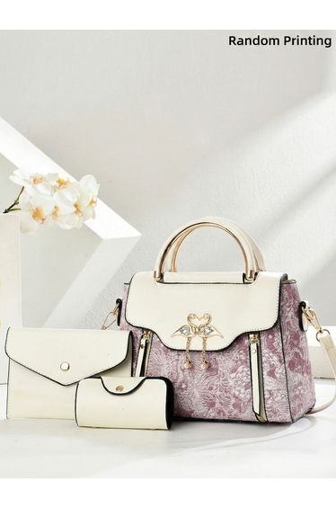 Printed Dual Handle Handbag with Adjustable Strap and Purse Set