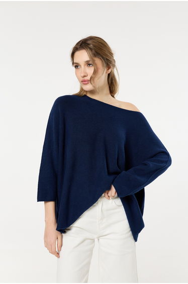 Navy Off Shoulder Relaxed Knit Jumper
